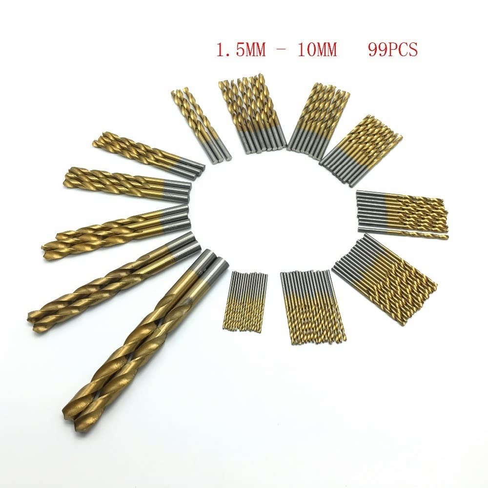 99pcs/Set 1.5mm - 10mm Juego de brocas de acero de alta velocidad HSS recubiertas de titanio Herramienta