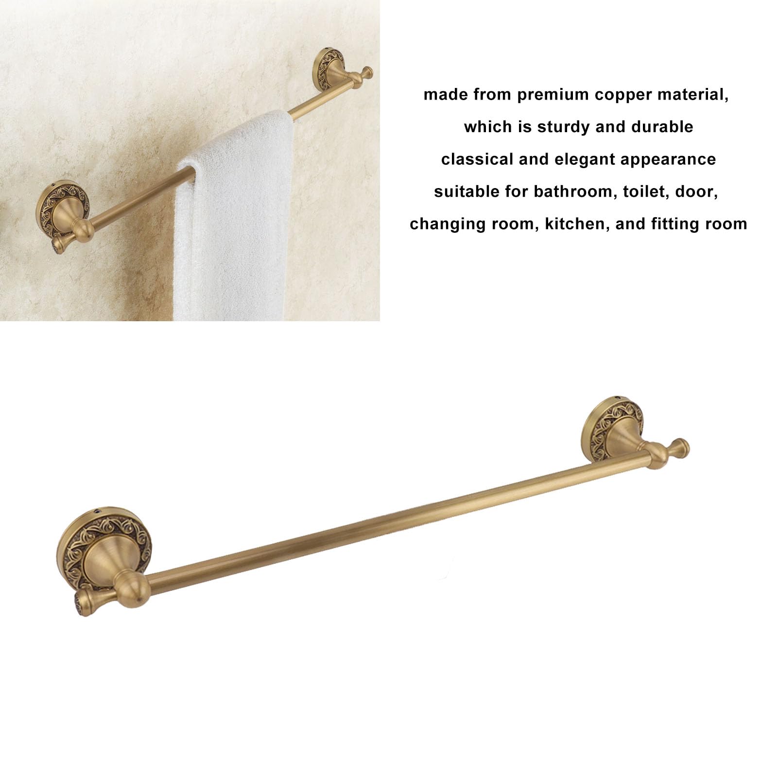 Cyrank Toallero De Mano para Baño, Soporte para Toallero De Baño De Hierro Rústico Montado En La Pared De 19,7 Pulgadas con Tornillos, Llave Hexagonal para Cocina Casera(Negro)