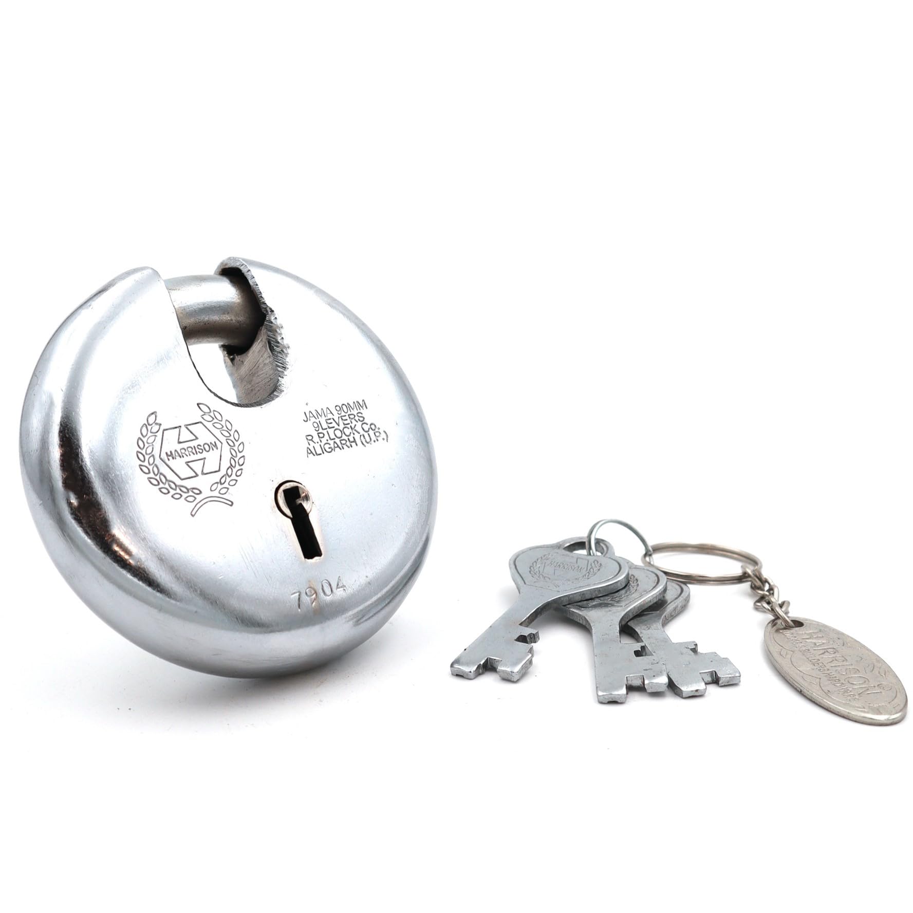 Harrison Padlocks/Round Padlock 90mm 8 Lever with 3 Keys JAMA-0022 Pack of 1/ Padlock, Padlocks, Locks for Home, Locks for Main Door, gate — Amazon image 5