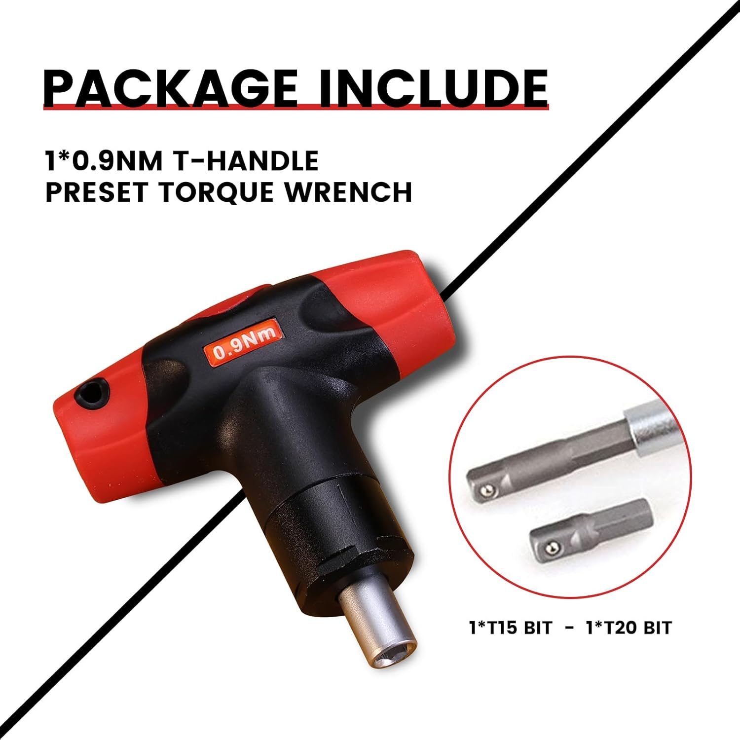 Findbuytool T-Handle Preset Torque Wrench, Precision Click-Type Torque Screwdriver with Magnetic Socket & T15/T20 Bits (0.9NM)