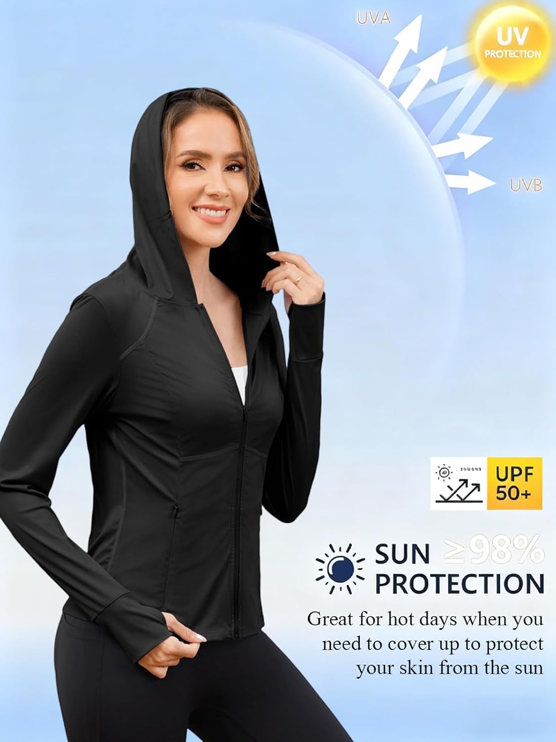Auxo Women's Workout Jackets UPF 50+ Sun Protection Hoodie Jacket Lightweight Zip Up Long Sleeve Athletic Shirts with Pockets - Image 4