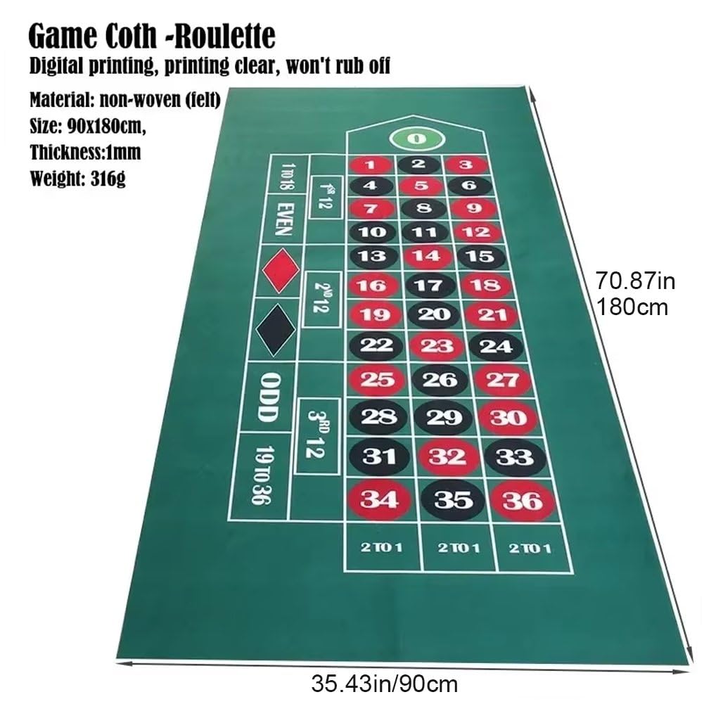 Tapis De Table De Roulette Portable 180x90cm, Tapis De Craps, Kit De Jeu Familial, Tapis De Casino pour Jeux De Roulette.