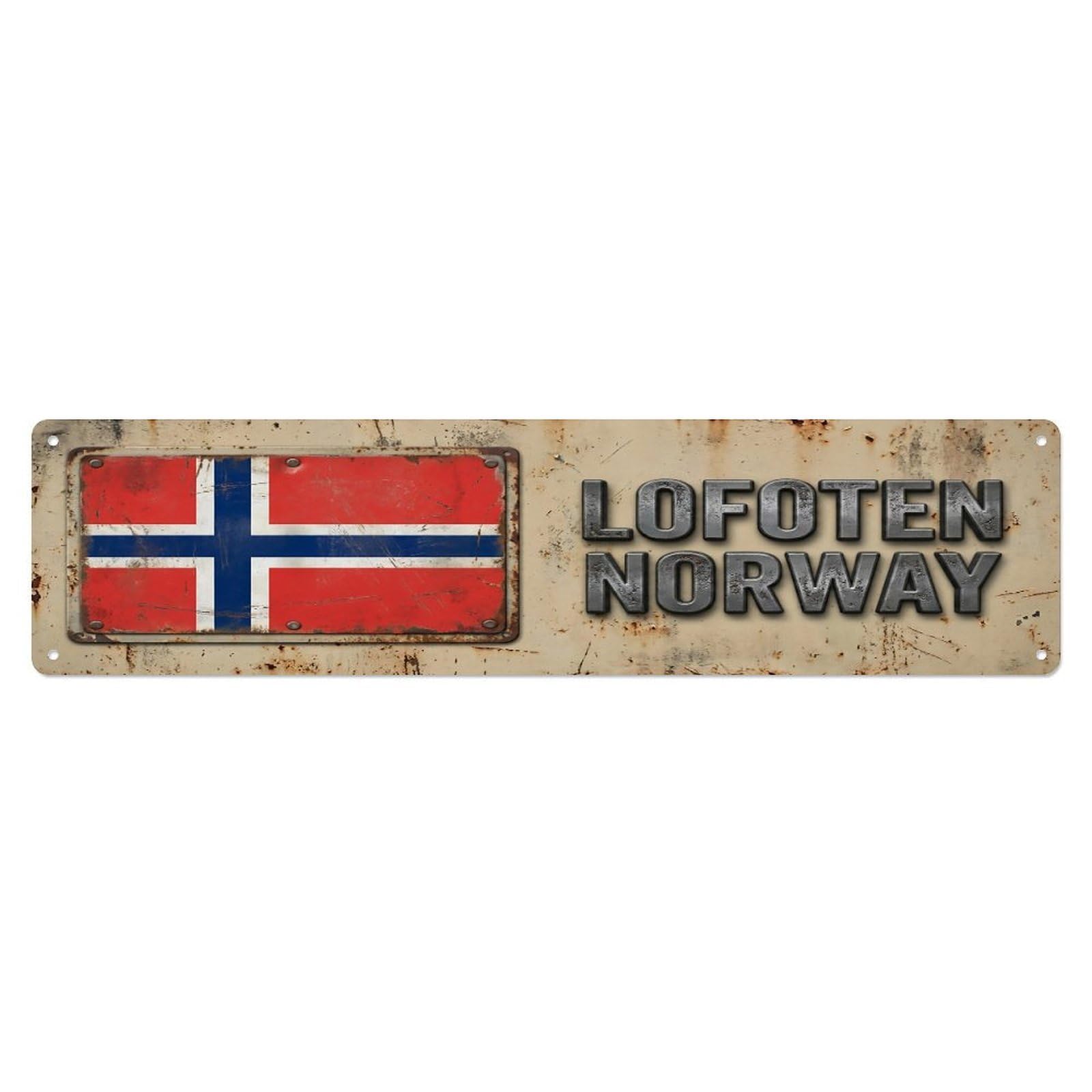 Vintage Lofoten Norway Flag Decor Rustic Travel Metal Tin Sign