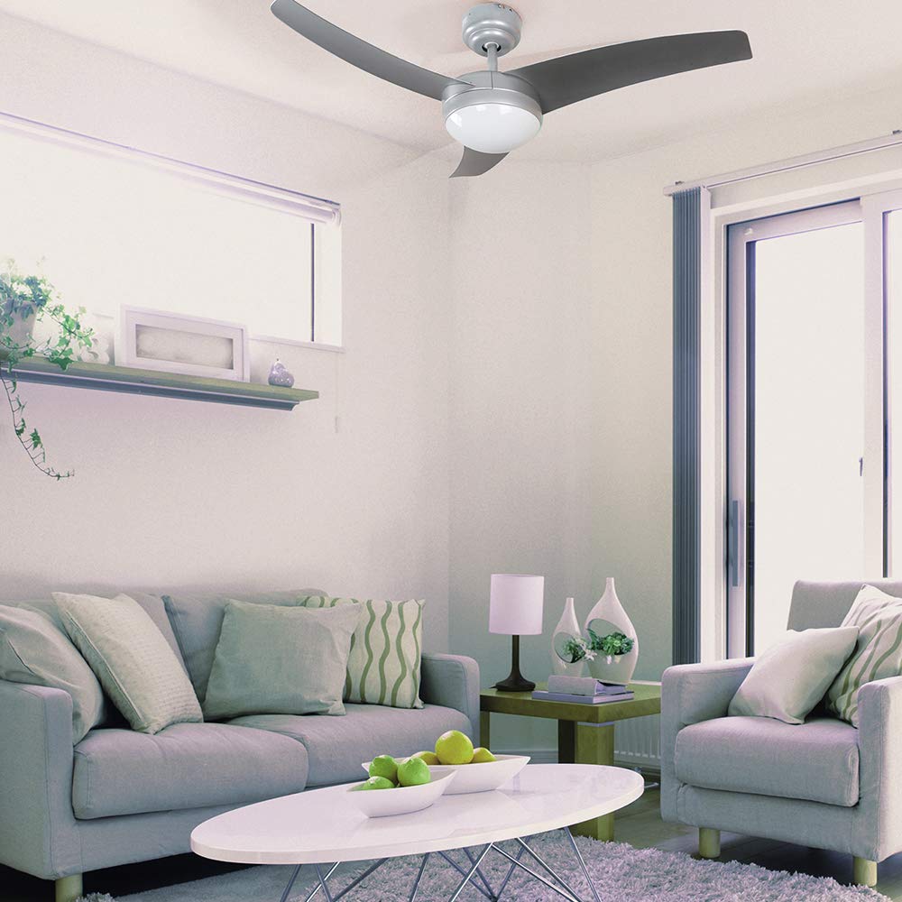 wonderlamp Ventilador de techo LED Mod. SIMPLY color plata. Rosca E27. Incluye mando a distancia.