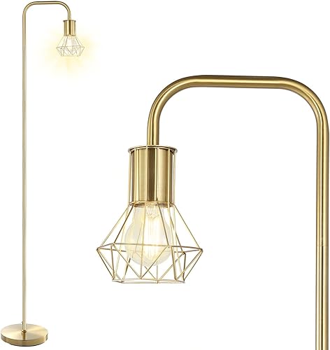 Miniatura 20 de Lámpara de pie industrial de BoostArea, dorada, de 63 pulgadas, enchufe E26, interruptor de encendido/apagado de base, con certificación ETL.