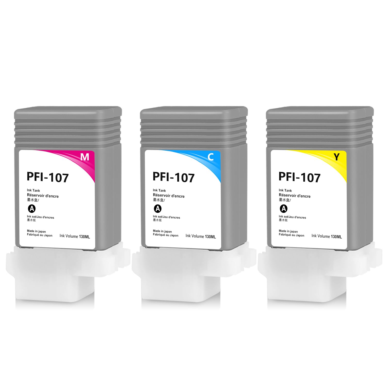 GACINK PFI-107 130ml Ink Cartridge (3Pack, Cyan, Magenta, Yellow) Replacement for Canon PFI-107 Compatible with Canon ImagePROGRAF iPF670 iPF680