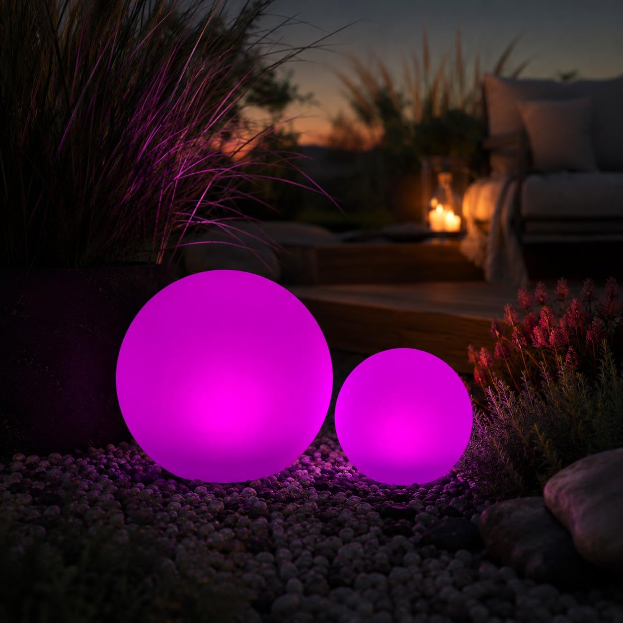 LED Solarleuchten für außen - 2 beleuchtete Solarkugeln für den Garten - Solarlampen mit 16 wählbaren Farben und Fernbedienung - Gartendeko, wetterfest