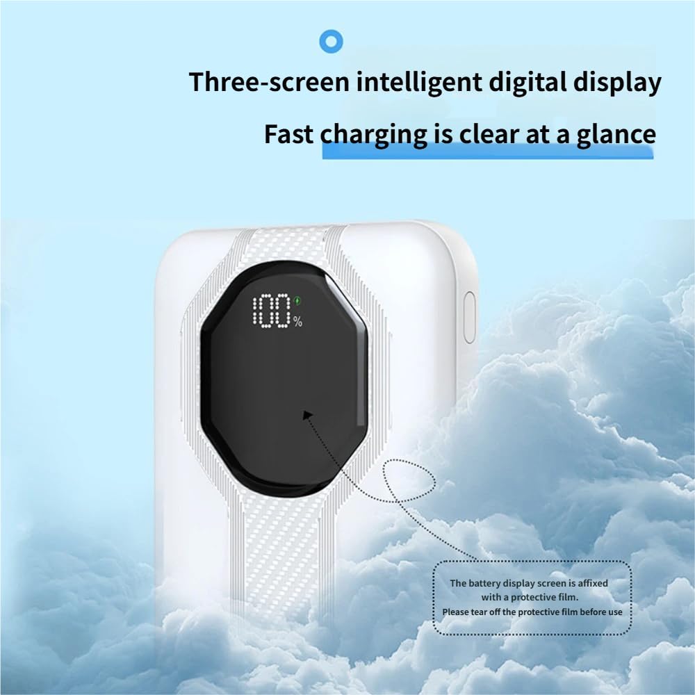 Batterie externe portable 20 000 mAh, câbles intégrés, affichage numérique LED, charge rapide, noir, 14,7 x 6,9 x 2 cm