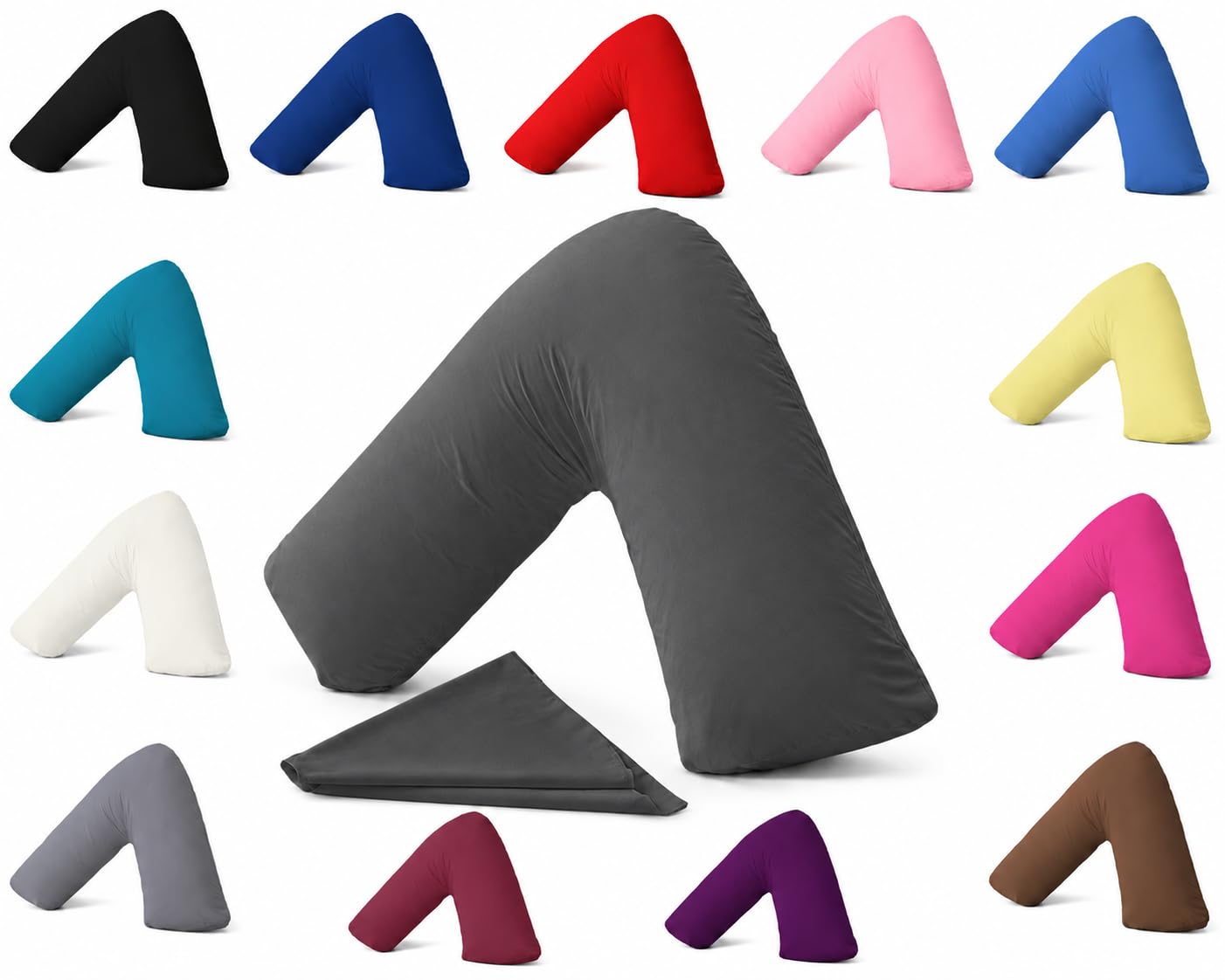 AmigoZone Plain Polycotton Back & Neck Support V Shaped Pillowcase Orthopedic/Pregnency/Nursing Pillow Case (Dark Grey)