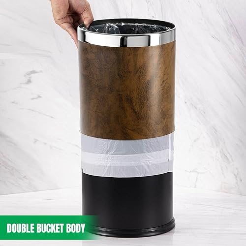 Miniatura 2 de 'Invisi-Overlap' - Papelera de piel sintética con parte superior abierta, papelera de oficina pequeña, decoración moderna del hogar, forma redonda