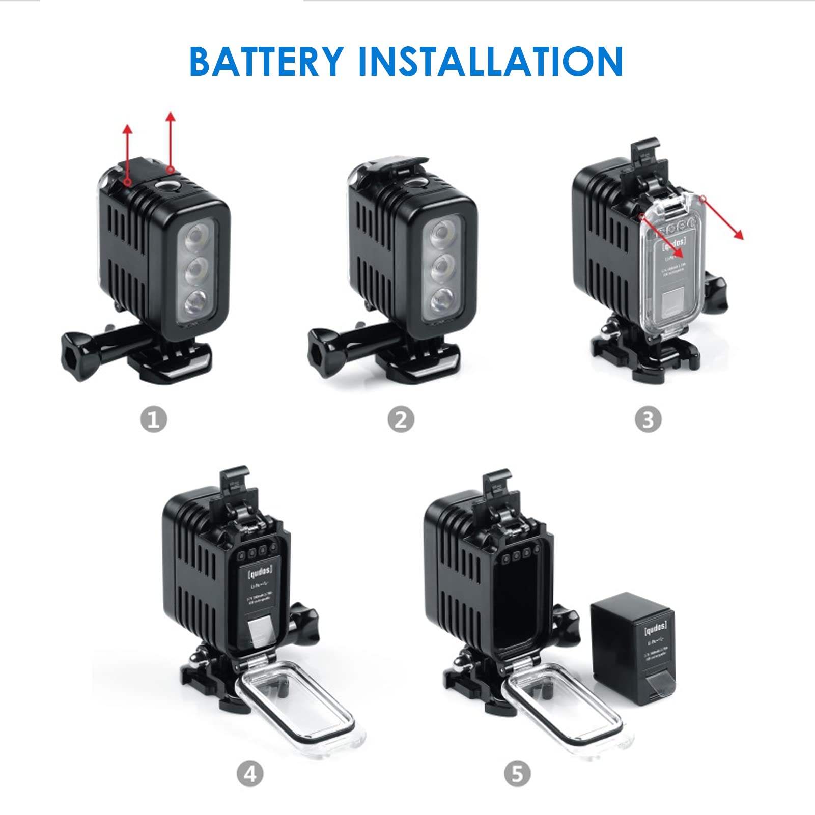 Yunseity Luz de Buceo para Gopro, Xiaomi Yi, Cámaras de Acción, Luz de Relleno de Luz Subacuática Regulable Impermeable de 147 Pies, Luz de Video LED Recargable por USB