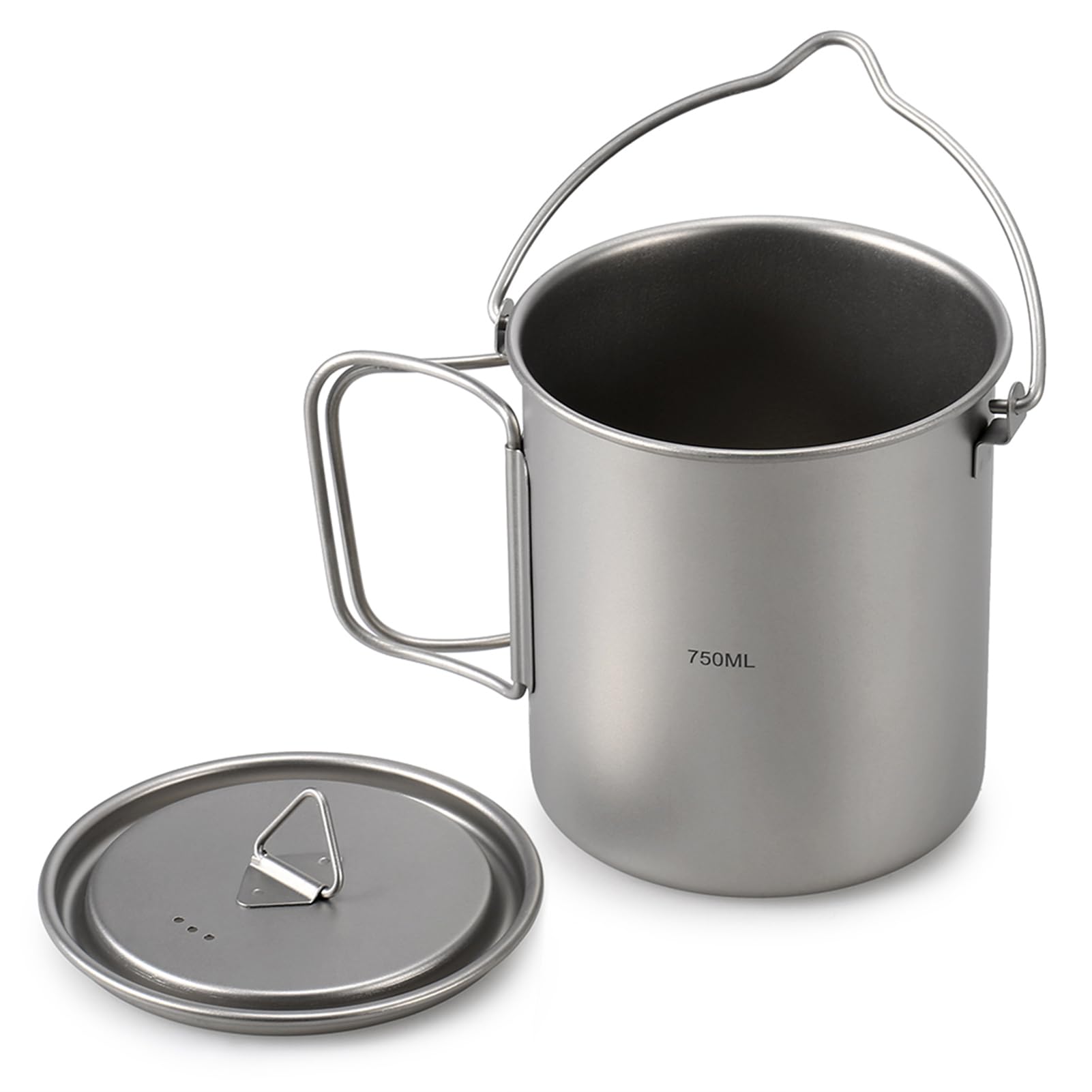 HUIOP Ultraleichter 750 ml Titan-Topf, tragbarer Titan-Wasserbecher mit Deckel und faltbarem Griff, Outdoor, Camping, Kochen, Picknick