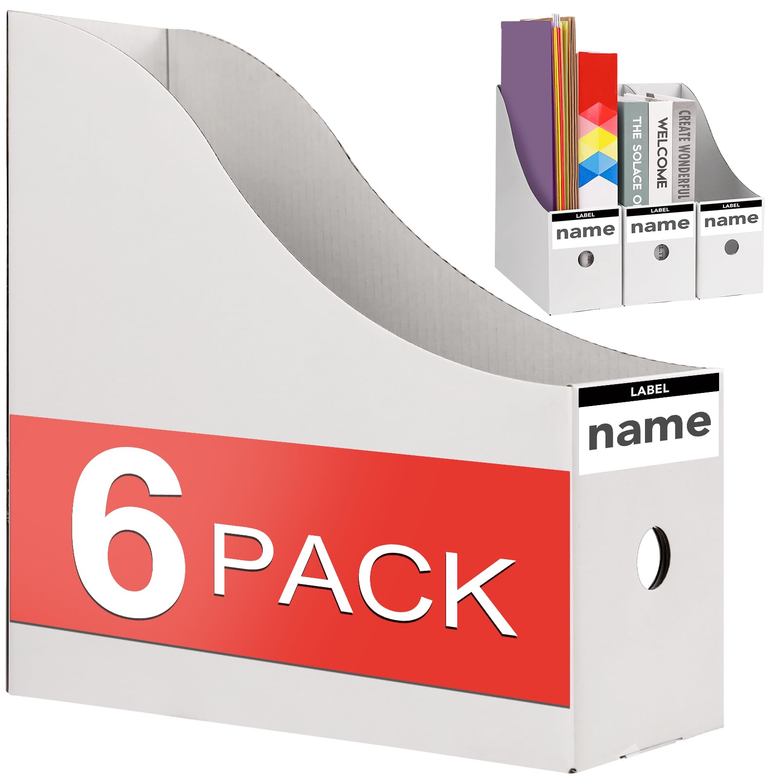 6PCS White Magazine File Holder，Sturdy Cardboard Magazine Holder, Vertical File Folder Holder, Magazine Holder for Desk, Shelves, Office or Classroom Book Organizer
