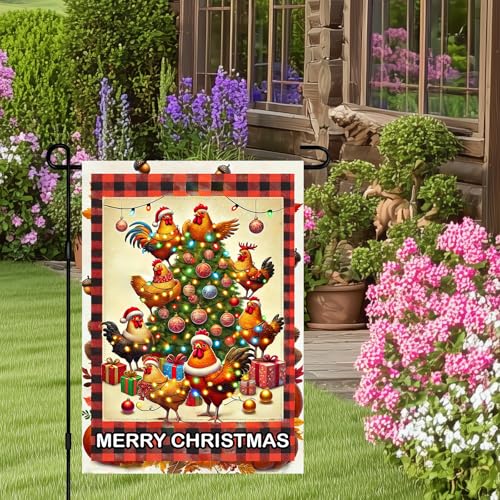 Image of BlissYard Christmas Farm Chickens Garden Flag 12x18 Inch Polyester