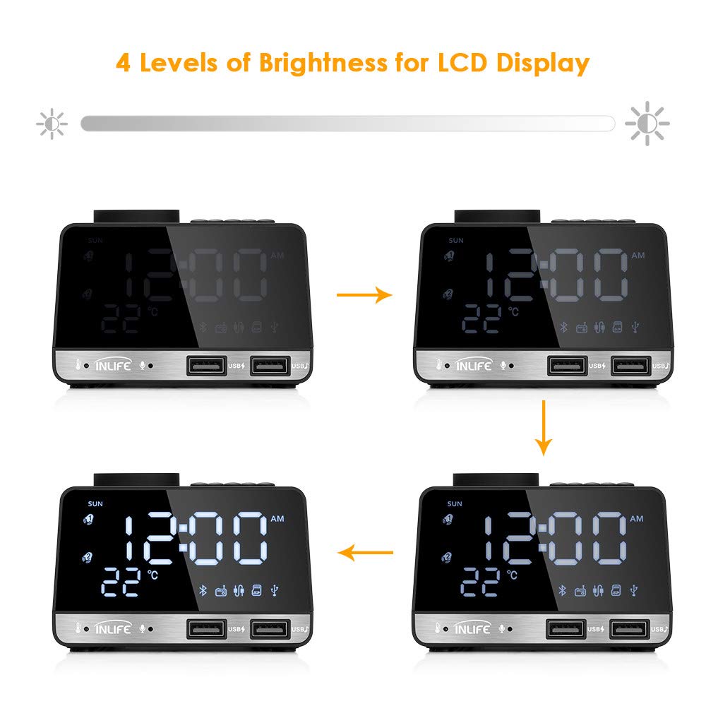 Reloj Despertador Bluetooth Radio Reloj Despertador Altavoz con 2 Puertos USB Led Reloj Despertador Digital Inicio Posponer Reloj De Mesa