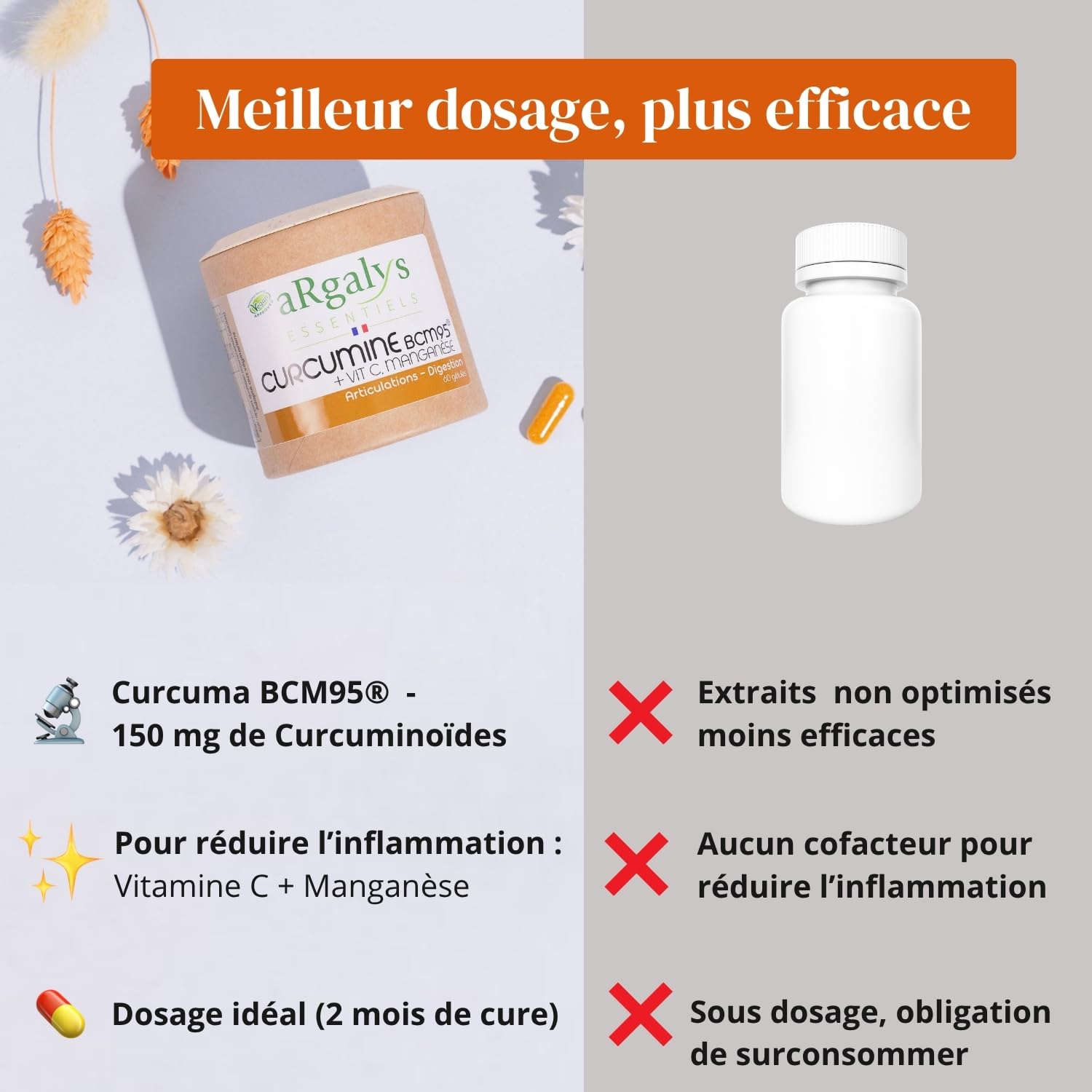 Curcuma bio BCM95® Haute Biodisponibilité – 95% Curcuminoïdes - Sans Pipérine – Articulations, anti inflammatoire & Antioxydant – Avec Manganèse & Vitamine C – 2 Mois - 60 Gélules Vegan