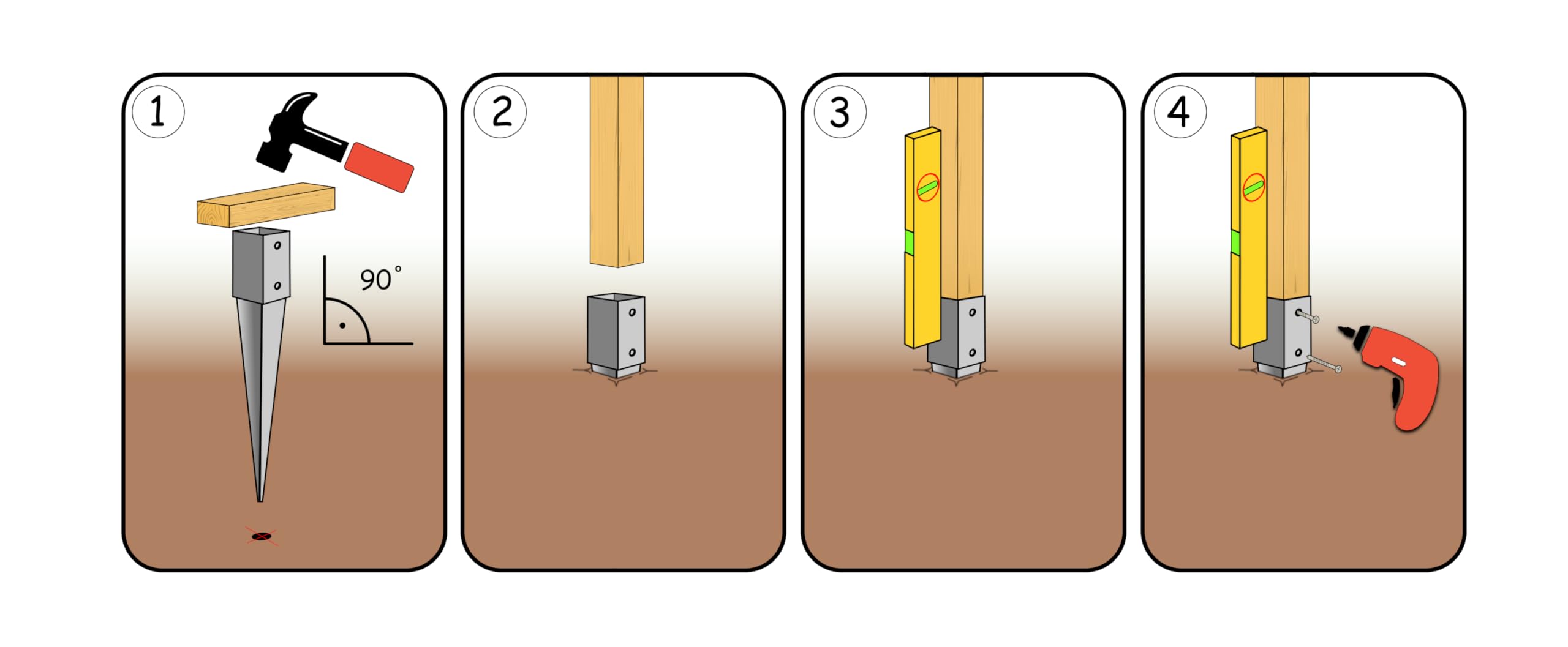 TRIBECCO Juego de 6 casquillos para suelo de impacto 61 x 61 x 650 mm, galvanizados en caliente, soporte para postes de madera cuadrada, anclaje para vallas y postes de puertas (6, 61 x 61/650)