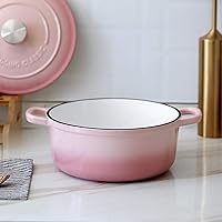 Vista 2 de Horno holandés cubierto de hierro fundido esmaltado con tapa, olla redonda para hornear pan, 7 cuartos de galón, rosa