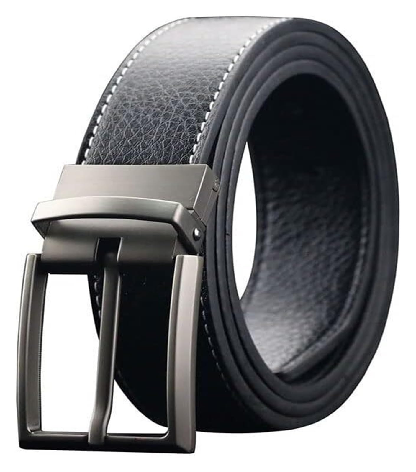 Cinturón Ajustable de Cuero Genuino, Cinturón de Vestir de Cuero Reversible for Hombre, Hebilla giratoria con Pasador de Metal, cinturón Masculino de Moda(Length 125cm)