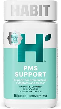 Habit PMS Support Supplement for Women 60 Capsules - Supports Premenstrual Symptoms & Stress, Hormone Balance, Mood, B Vitamins, Vitamin D, Chasteberry, Ashwagandha, Gluten-Free, Non-GMO 1 Pack