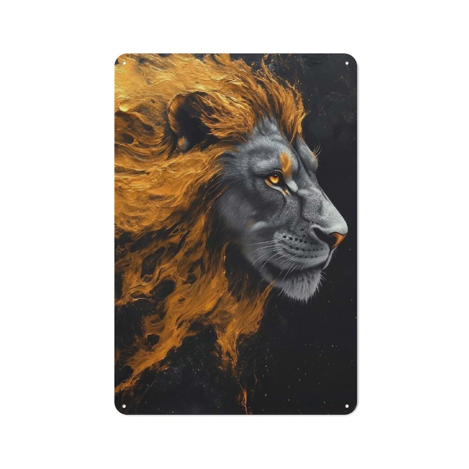 Tin Wall Sign with Lion Portrait with Golden Mane Design 30x20cm, Classic Kitchen Wall Decor for Restaurant, Kitchen, Counter Or Breakfast Nook