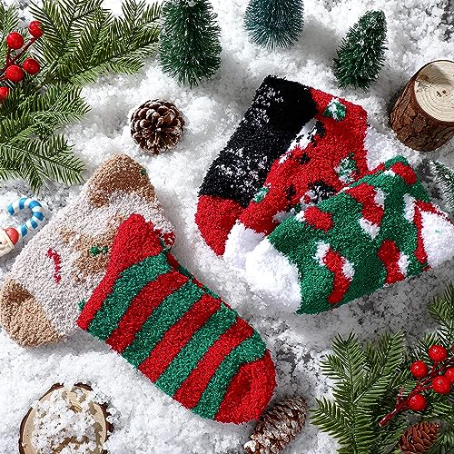 Image of Hoolerry 30 Pairs Christmas Fuzzy Socks in Bulk for Women Adult Men Gifts Fluffy Holiday Winter Socks Unisex Warm Crew Gifts
