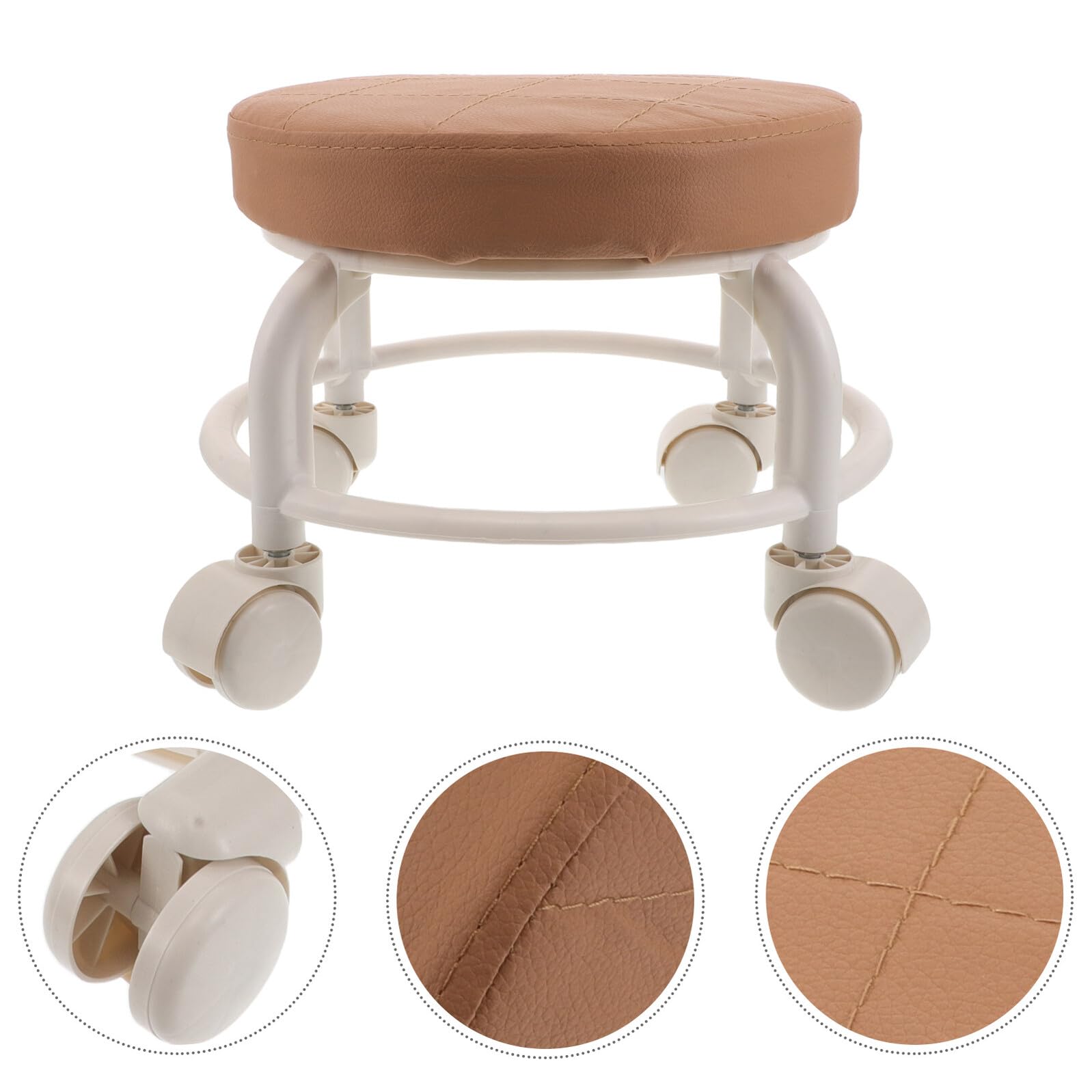 Gatuida Tabouret Roulant à roulettes Pivotantes Marron en PU Résistant pour Pédicure et Salon, Siège Rond Moderne avec Construction Robuste, pour Maison et Bureau