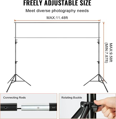 Miniatura 3 de VEVOR Soporte de fondo resistente de 12 x 10 pies, soporte de fondo para fotografía de altura ajustable, sistema de soporte de fondo con 6
