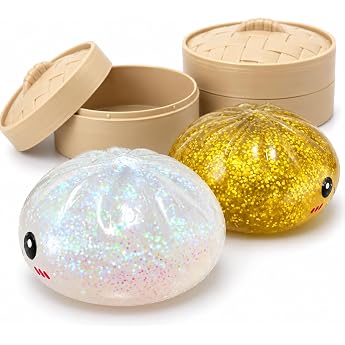 Set of 2 Dumpling Squishy TPR with Glitter, 8.5 cm Each for Adults | Glitter designs with elastic feel and back shape, with t