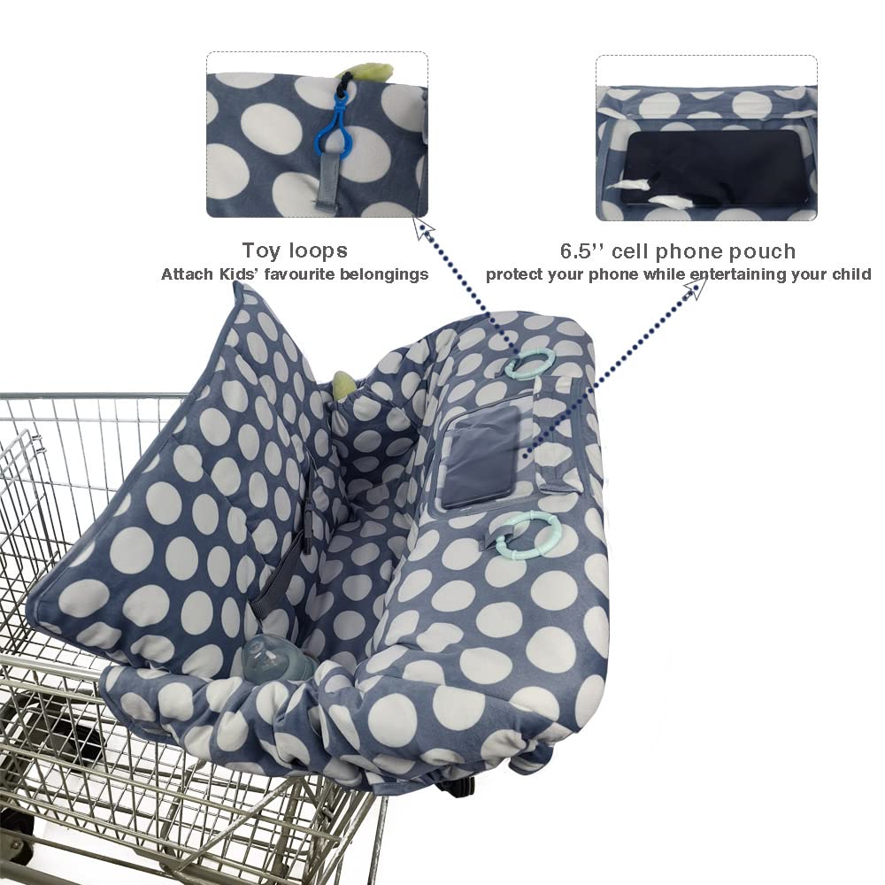 Shopping Cart Cover for Baby, Minky 2 in 1 High Chair Cover & Grocery Cart Cover Protector for Babies, Thick Padded with Clear Phone Pouch, Machine Washable, Polka dot