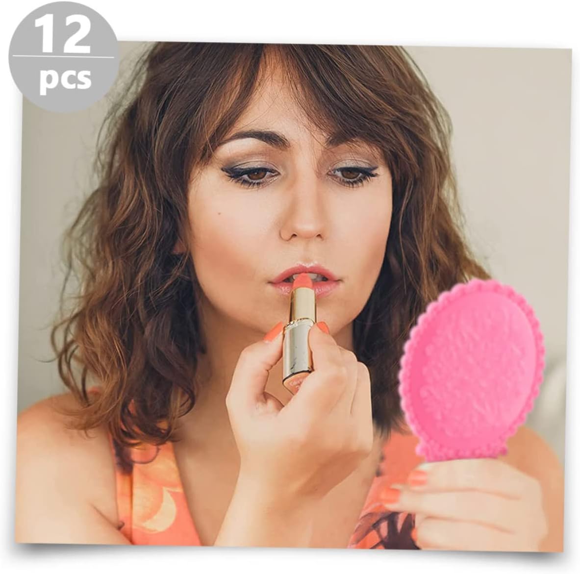 12-Piece Handheld Makeup Mirror Set Plastic Handle Portable and Compact for Travel and Daily Use for Women