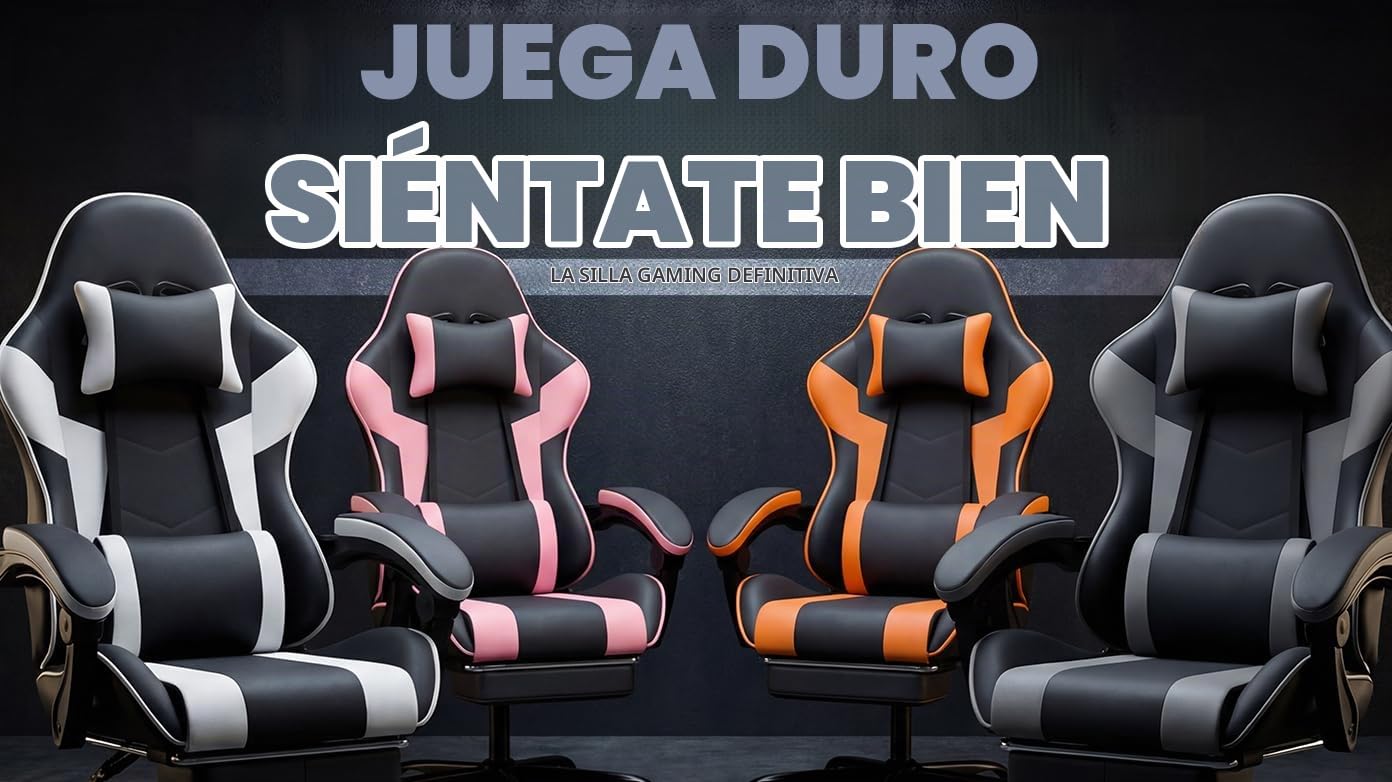 Silla ergonómica para videojuegos, con reposapiés, reposabrazos ajustables, silla de oficina, silla ergonómica para ordenador con soporte lumbar, color negro y naranja