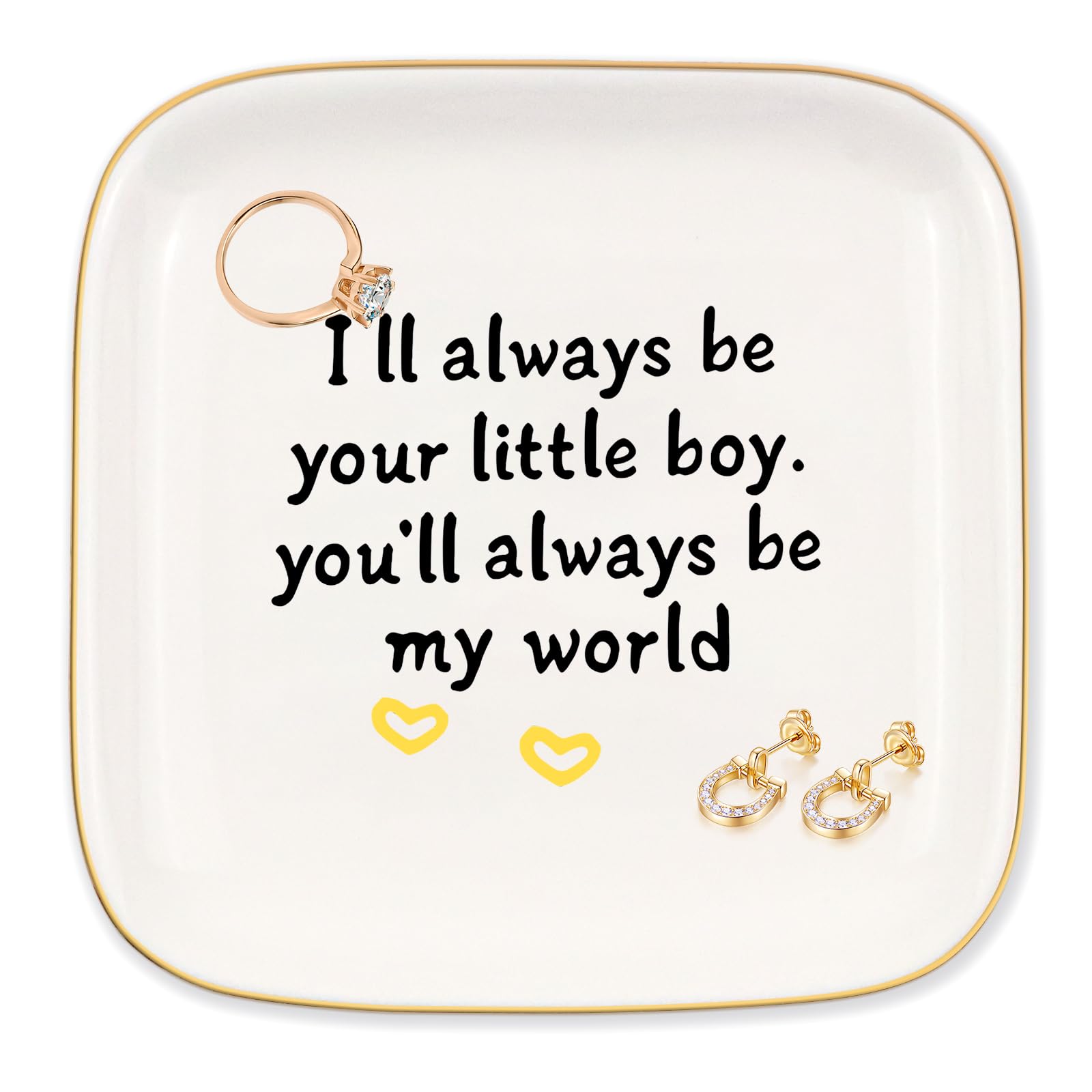 Mother's Day Gifts For Mom From Son, Ceramic Ring Dish Jewelry Tray, "I'll always be your little boy. You'll always be my world", Birthday Christmas Thanksgiving Valentine’s Day Gifts for Mother