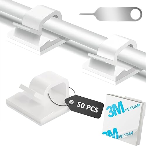 Clips para cables, 50 piezas de clips de alambre adhesivos para gestión de cables eléctricos, clips de alambre de pared, utilizados para