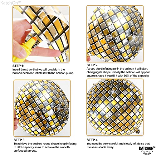 Image of KatchOn, Gold and Silver Disco Ball Balloons - Big 22 Inch, Pack of 6 | 4D Sphere Balloons, Disco Party Decorations | 70s Party Disco Ball Decoration, Graduation Decorations 2026, Engagement Wedding