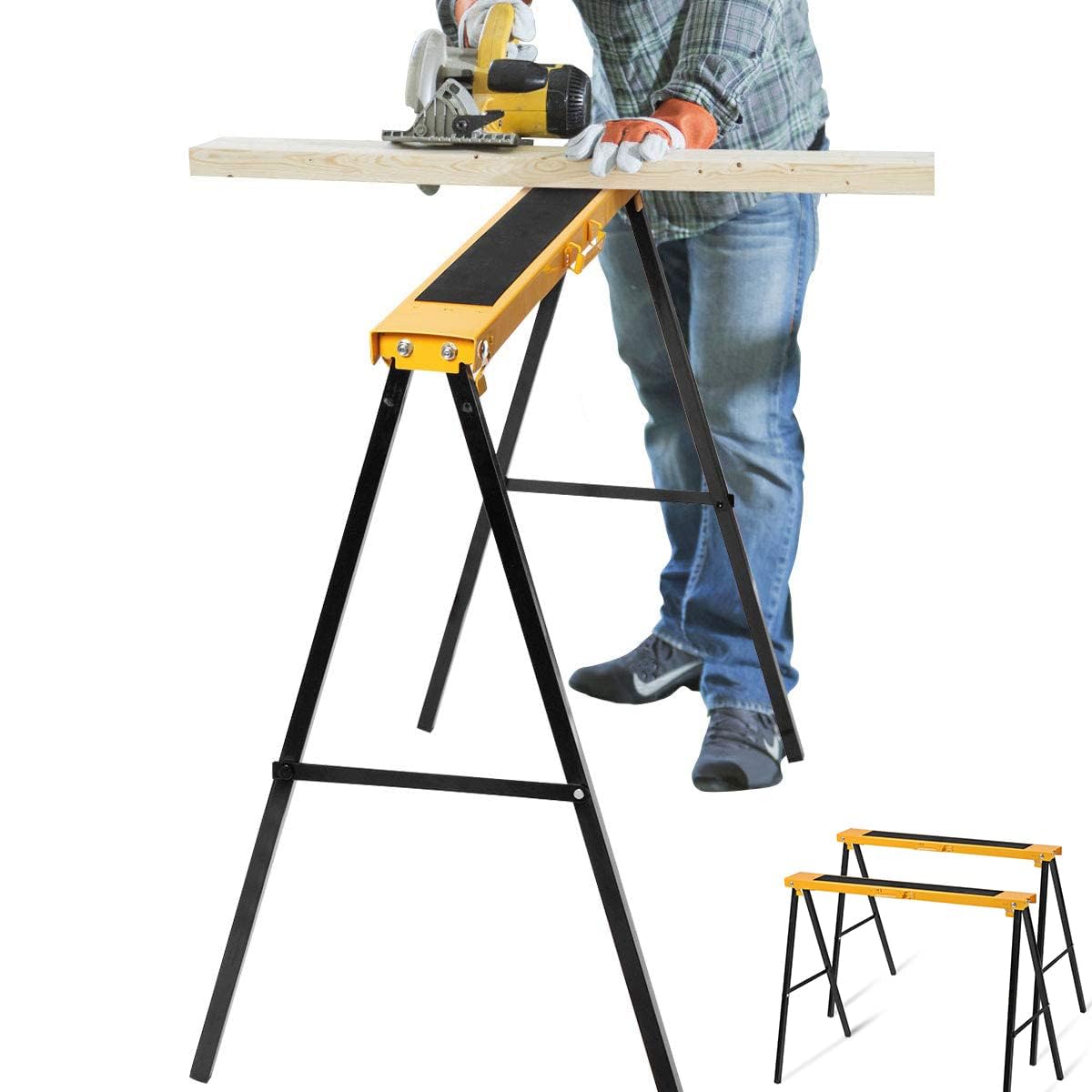 RELAX4LIFE Coppia Cavalletti per Segare Pieghevoli con Portata di 275kg ，Trespoli Pieghevoli,Set di 2 Cavalletti da Lavoro