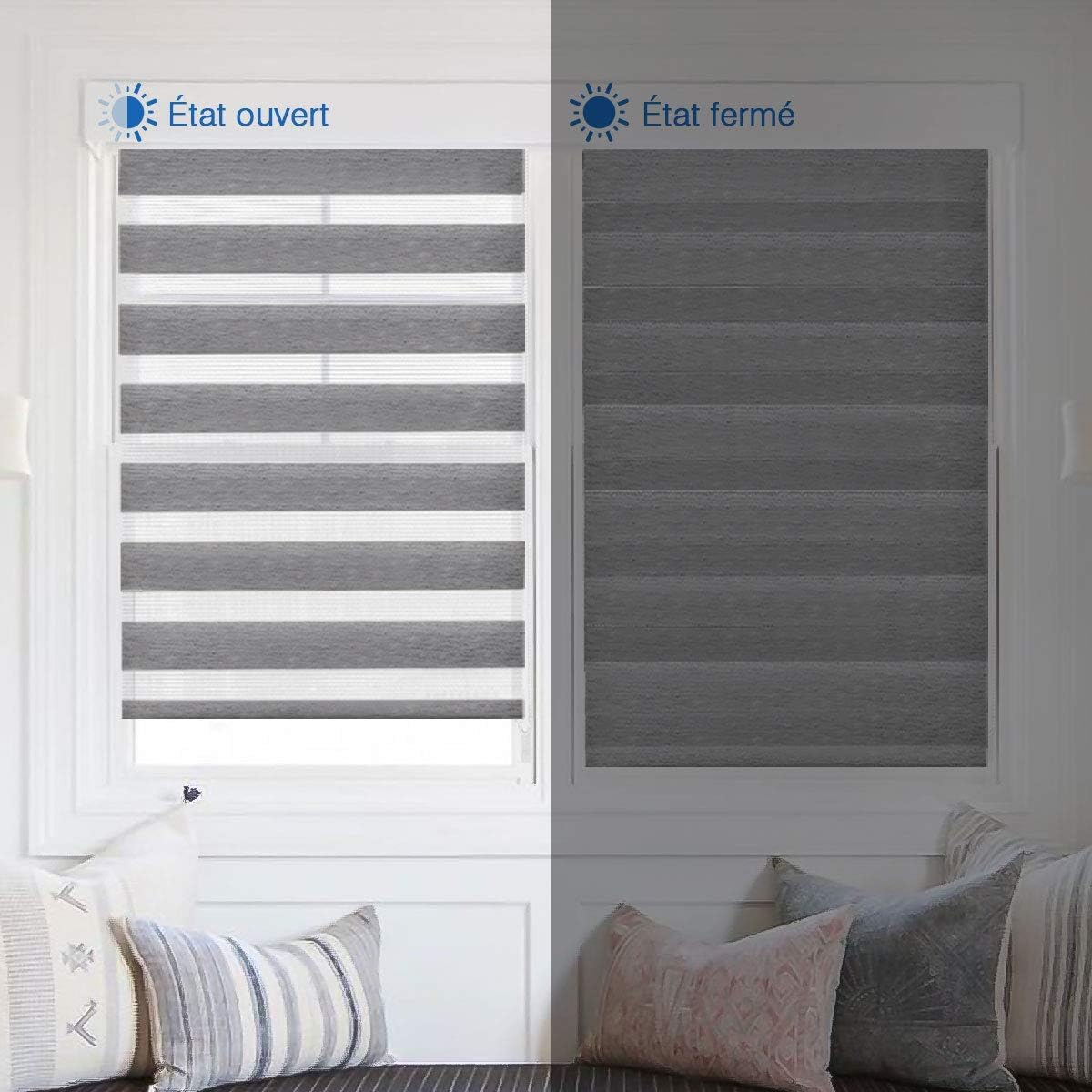 Magiea Store Enrouleur sans Perçage Jour Nuit, Double Tissu, Facile à Installer pour Fenêtre ou Porte, Protection Solaire Vie Privée, Marbre Gris, 45l x 150L cm(Largeur du Tissu 45 cm) - 3
