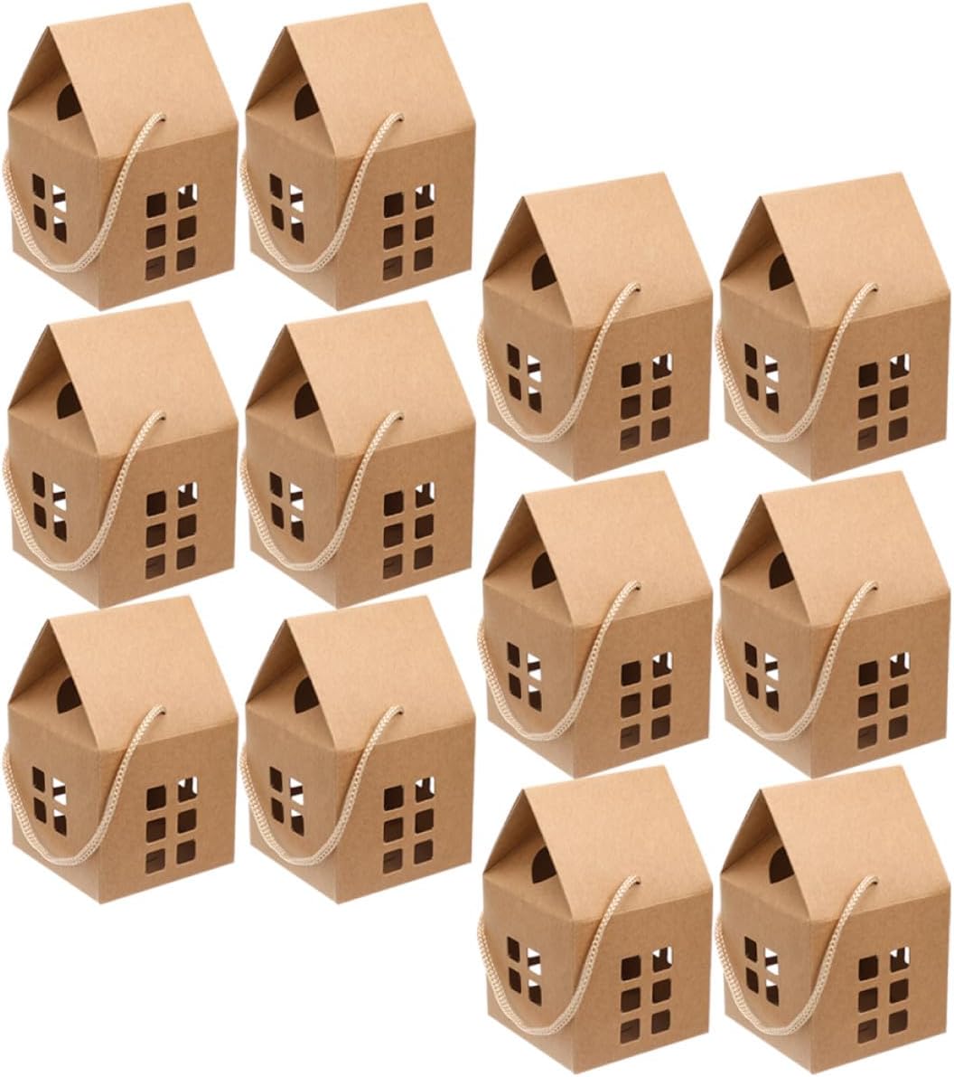 HONMEET 24pcs Little House Candy Packing Boxes with Lid Portable Paper Wrapping Cases Handheld Christmas Candy Holder Suitable for Festival Party Treats