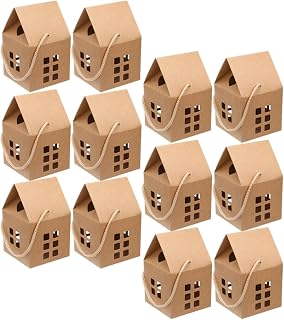 STOBAZA 24pcs Handheld House-shaped Candy Cookie Boxes Natural Kraft Paper Decorative Festival Treat Packaging Supplies with Handle for Party Favors and Small Presents