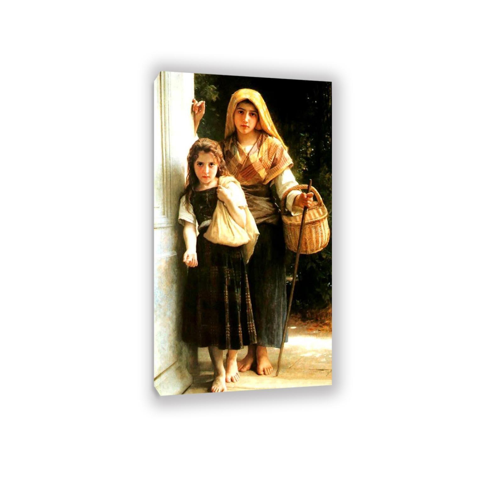 RXNHGJDS William-Adolphe Bouguereau Wall Art Little Beggars Fine Art Portrait Wall Painting Aesthetic Wall Decor for Living Room Bedroom Bathroom Home Decor 125x70cm Inner frame