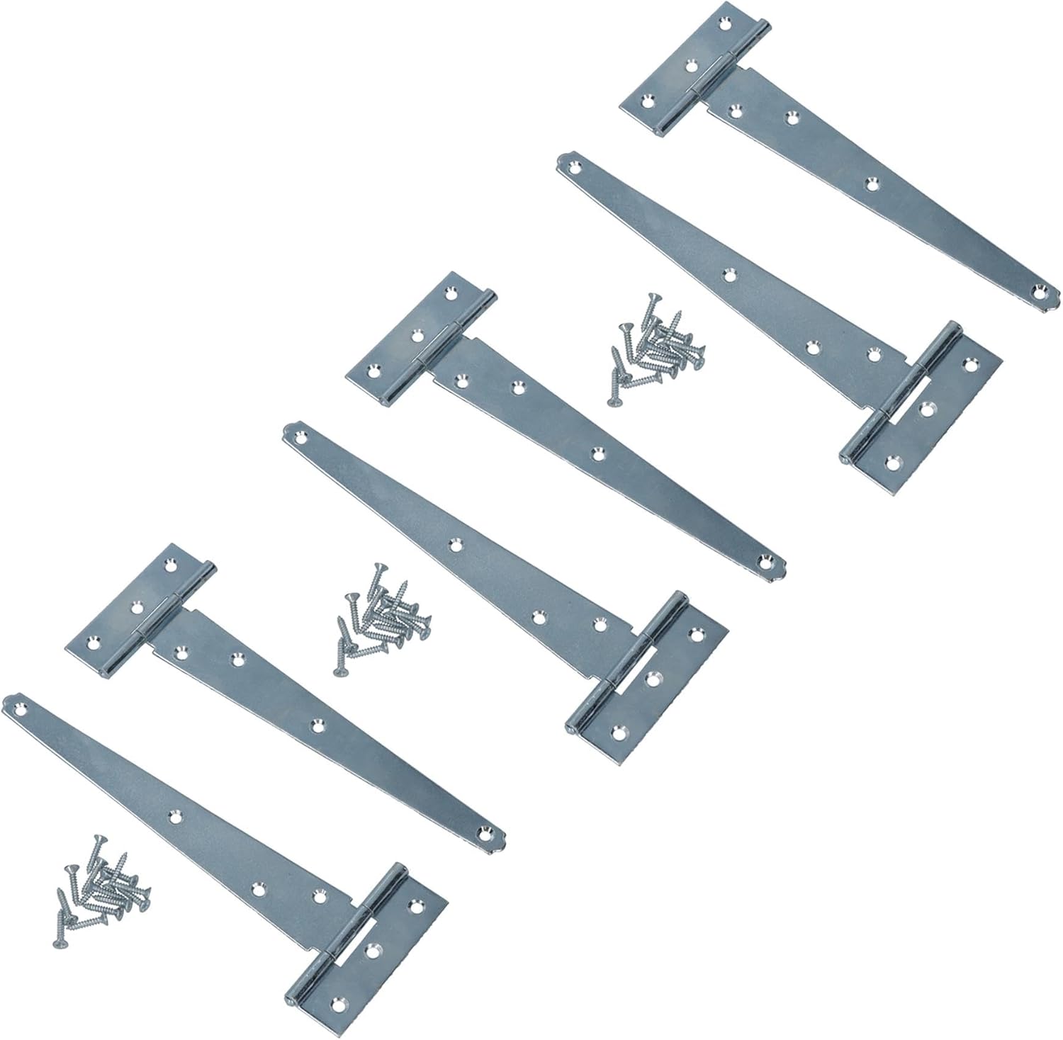 8in / 204mm Heavy Duty T Tee Hinges for Shed + Garden Gates Zinc Plated 6pc