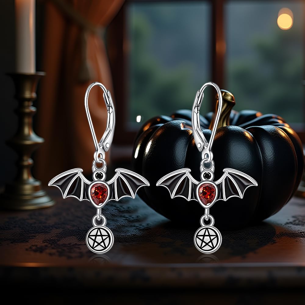 Halloween Bat Earrings for Women Dangle Gothic Black Bat Earrings Sterling Silver Red Drop Leverback Jewelry Halloween Gifts - Image 7