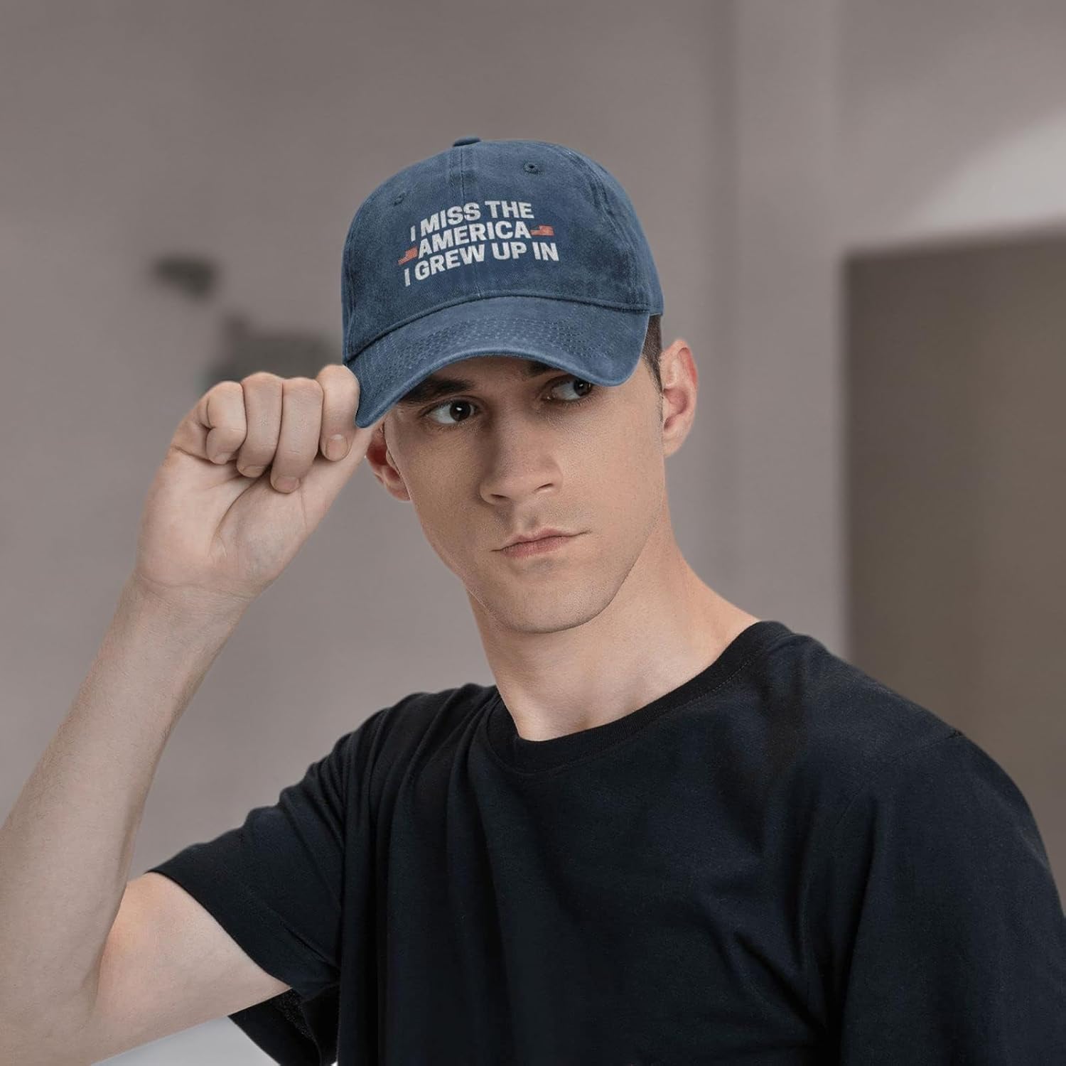 I Miss The America I Grew Up in Hat Women Baseball Hat with Design Caps Navy Blue - Image 10