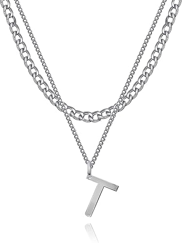 Long tiantian Collares con inicial en capas de plata para mujer, regalos de moda, collar de cadena de eslabones de clip de plata y oro, collar con