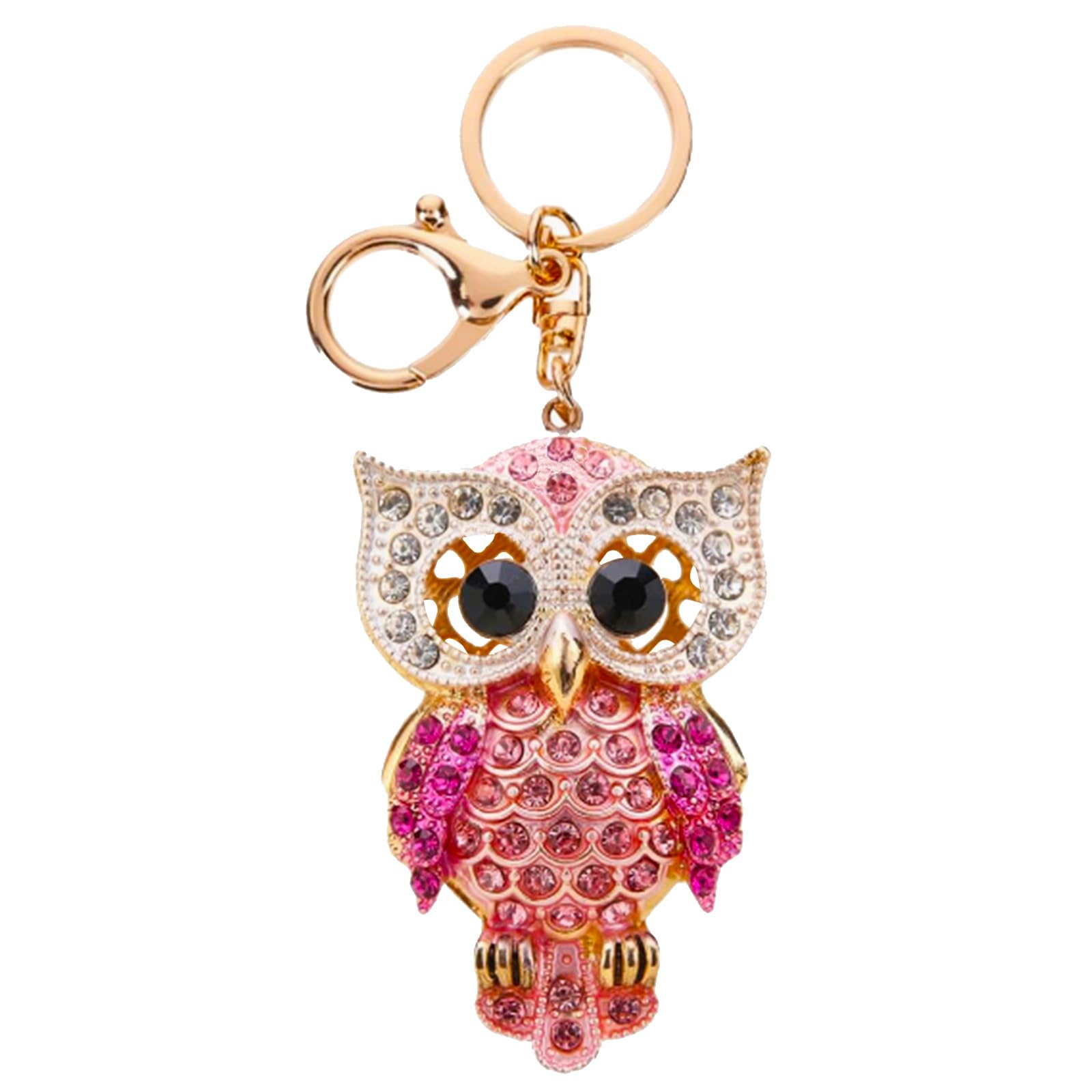 Pink Metal Owl Keychains, Cute Owl Shape Key Chain Crystal Rhinestone Animal Key Ring for Girls Women Owl Backpack Car Keys Purse Ornaments Gifts Lovers