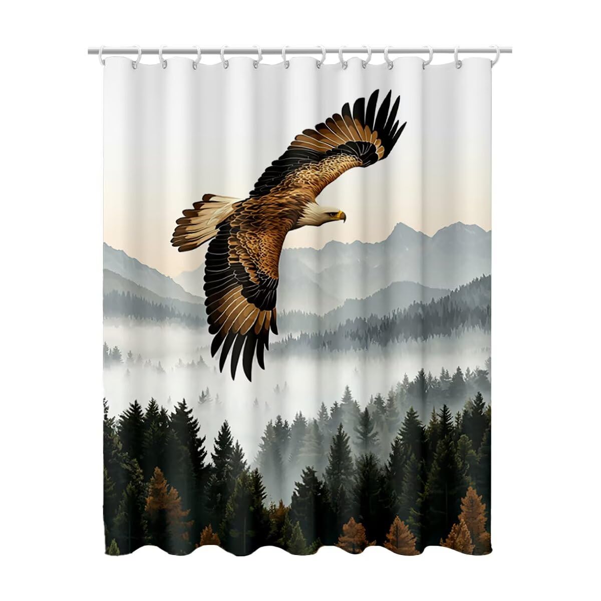 Rideau de douche 200x180 cm gris en polyester imperméable avec 12 crochets