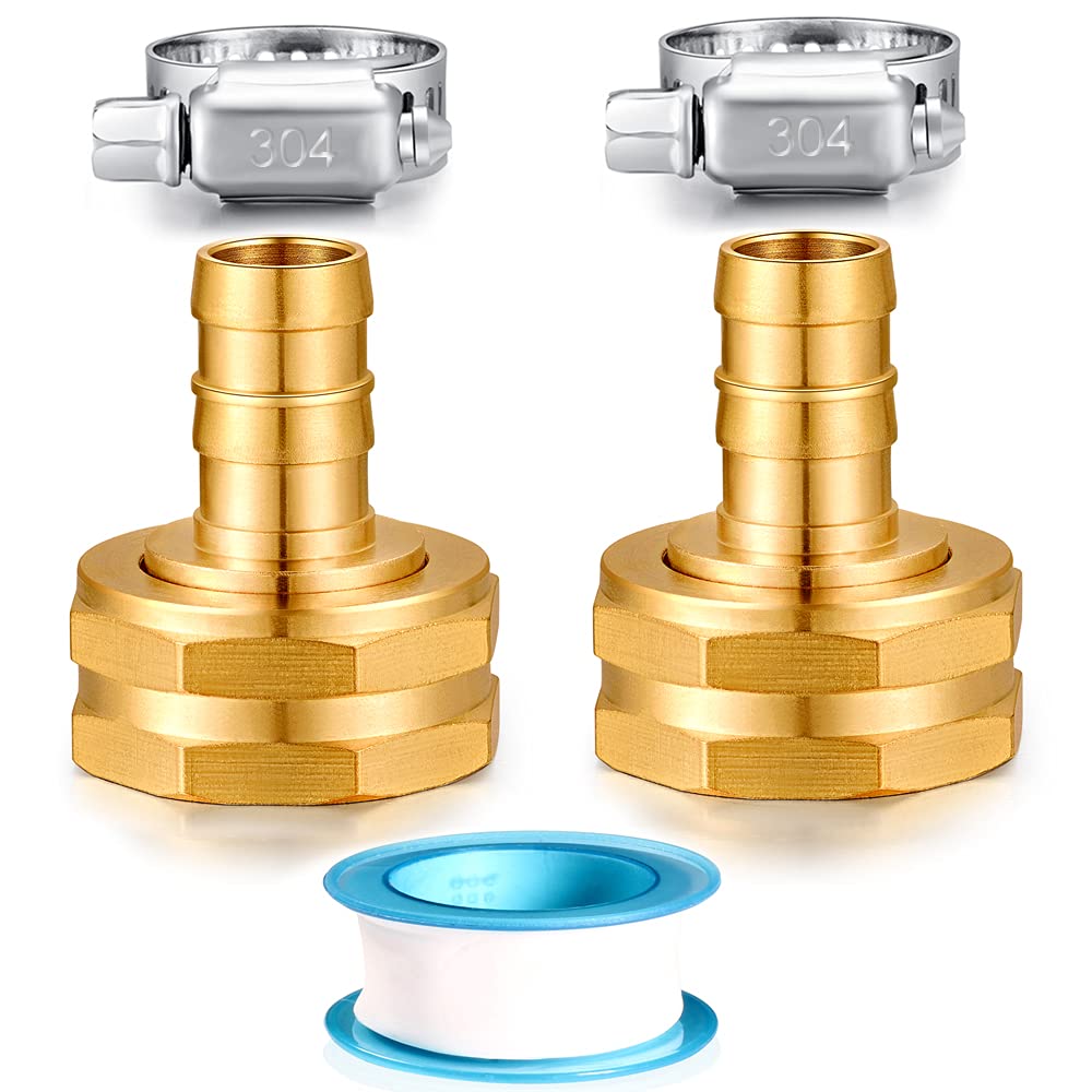Solid Brass Garden Hose Repair kit Connector with Stainless Steel Clamps, Male Adapter/Female Garden Hose Swivel Fitting… (1/2" Barb x 3/4" Female -2 Sets)