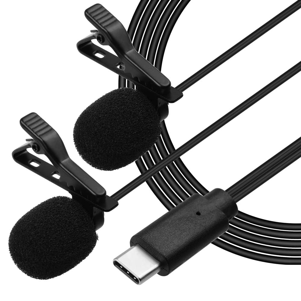 Microfono a Bavero Lavalier Microfono omnidirezionale a Clip Cavo a Doppia Testa da 2,5 m per USB di Tipo C per Registrazione Video di interviste