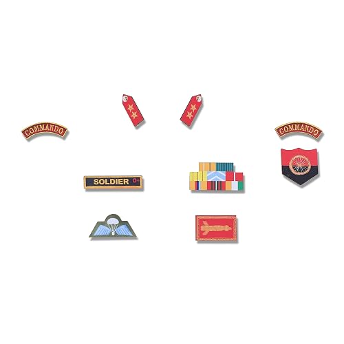 Raj Costume Army Dress for Kids, Indian Military Soldier Fancy Dress Costume, Polyester Fabric (Badges_Set_9Pc, 7 Years)