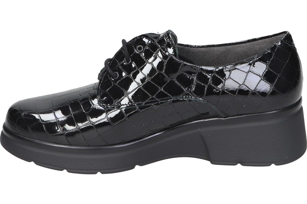 PITILLOS Zapatos Oxford de Cuña Mujer de Piel Charol Negro con Cordones, Cómodos y Ligeros, Modelo 10057